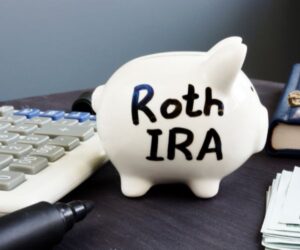 Piggy bank with Roth IRA on it